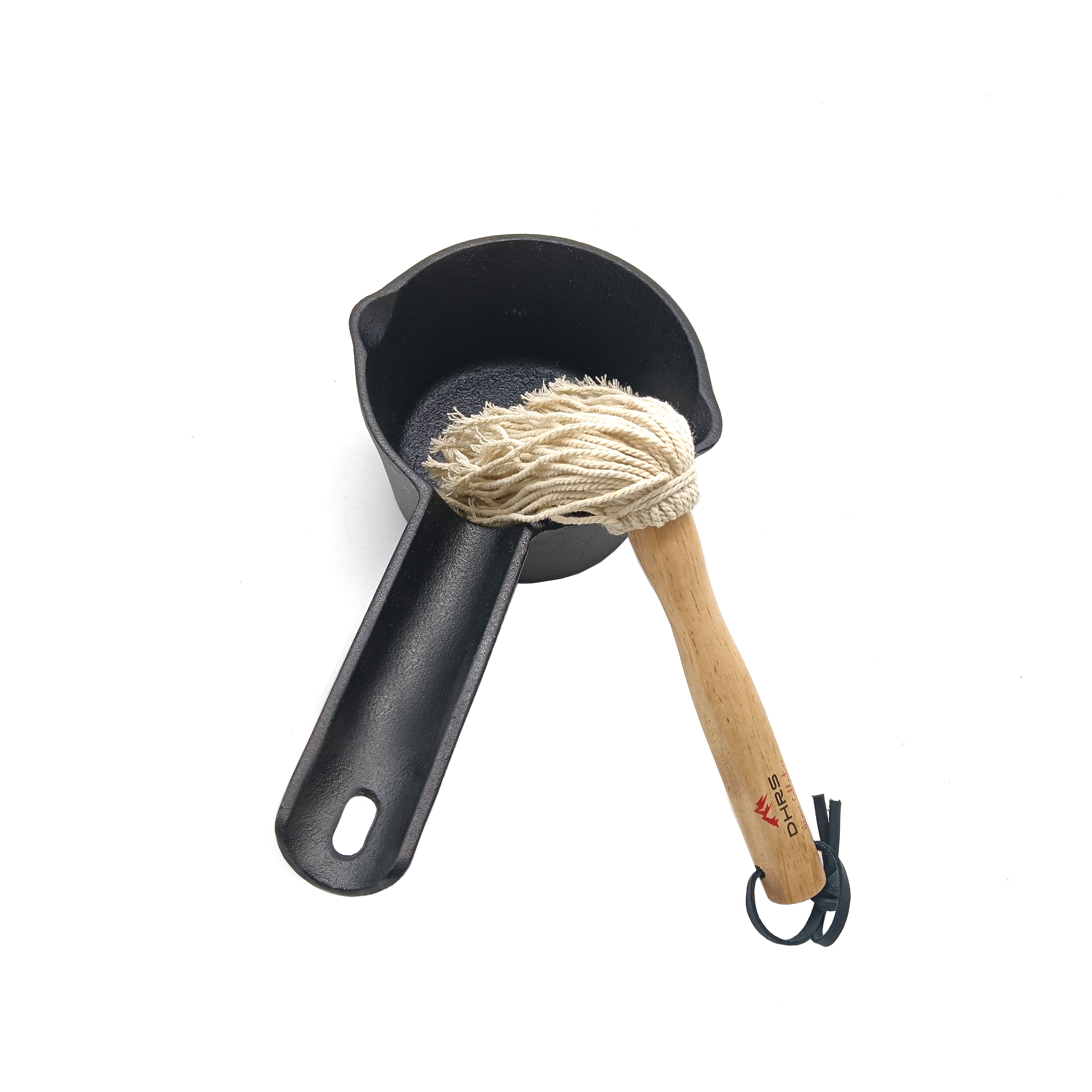 Cast Iron Basting Pot and BBQ Mop Brush, 2 Pc Set Cast  Melting Pot , Pre-Seasoned