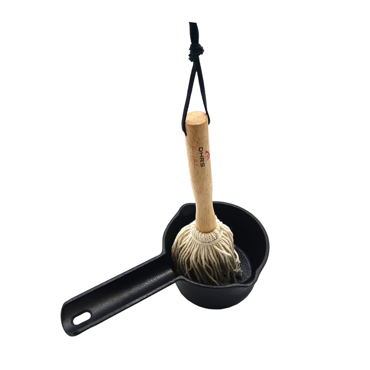 Cast Iron Basting Pot and BBQ Mop Brush, 2 Pc Set Cast  Melting Pot , Pre-Seasoned